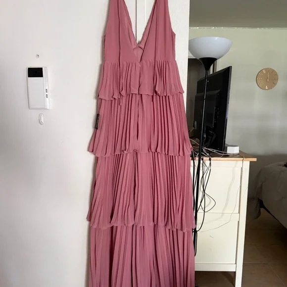 Lulus Mesmerizing Essence Pink Pleated Backless Tiered Maxi Dress - Size M - Picture 4 of 5